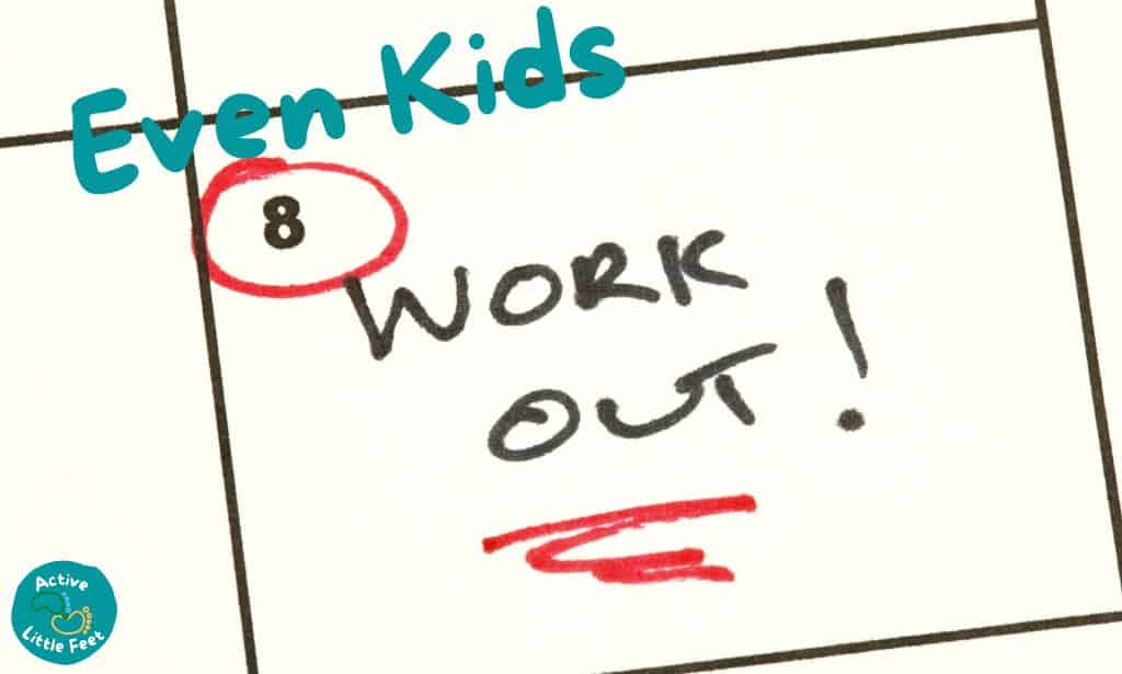 Image with writing on it about kids working out