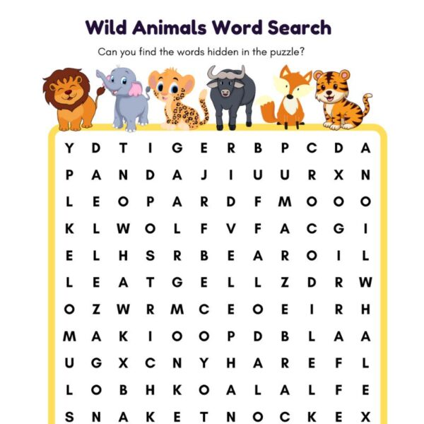 Wild Animals Word Search Puzzle